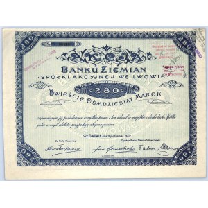 Bank Ziemian SA we Lwowie, 280 marek 1920 - RZADKOŚĆ