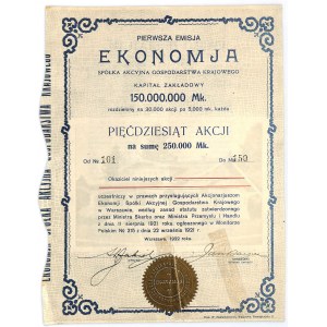 EKONOMIA SA Gospodarstwa Krajowego, Em.I, 50 x 5.000 marek 1922 z zawiadomieniem