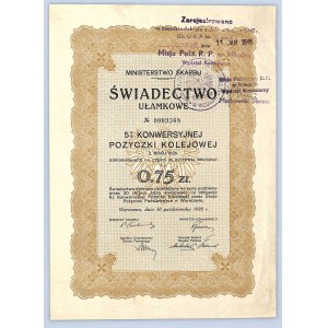 5% Konwersyjna Pożyczka Kolejowa Świadectwo ułamkowe na 0,75 złotych 1926