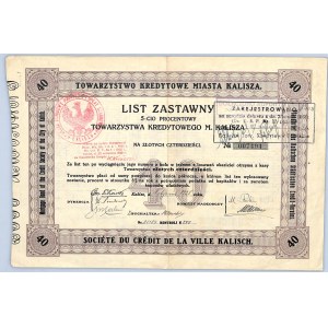 5% List Zastawny Towarzystwa Kredytowego w Kaliszu na 40 złotych 1925