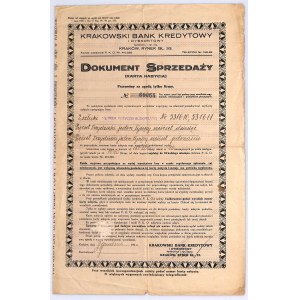 Krakowski Bank Kredytowy, Dokument Sprzedaży 3% Pożyczki Budowlanej 1930
