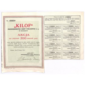 KILOF Przedsiębiorstwo Robót Publicznych S.A. w Krakowie, 500 marek 1922