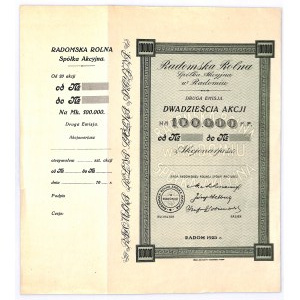 Radomska Rolna SA, Em. II, 20 x 100.000 marek 1923