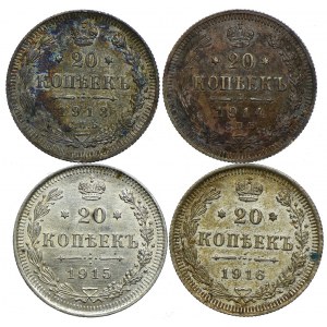 Rosja, zestaw 20 kopiejek 1913-1916 (4szt.)