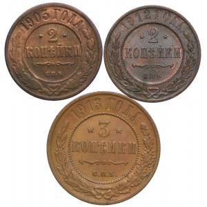 Rosja, zestaw 2, 3 kopiejki 1903-1913 (3szt.)