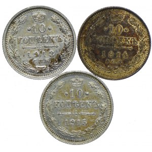 Rosja, zestaw 10 kopiejek 1913-1915 (3szt.)