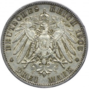 Niemcy, Prusy, 3 marki 1908 A