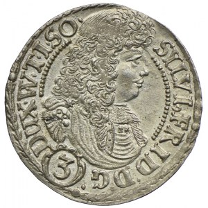 Śląsk, Księstwo Oleśnickie, Sylwiusz Fryderyk, 3 krajcary 1676 SP, Oleśnica
