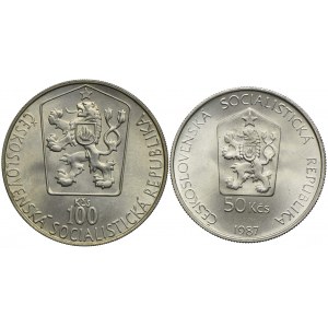 Czechosłowacja, zestaw 50 koron 1987 Koń Przewalskiego, 100 koron 1985 Hokej (2szt.)