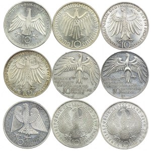 Niemcy, zestaw 10 marek 1972-1987 (9szt.)