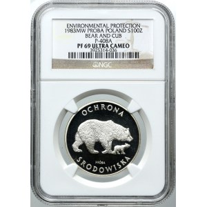 100 złotych 1983, Niedźwiedzie, PRÓBA, NGC PF69