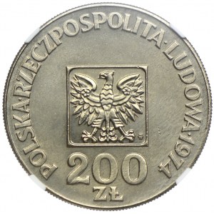 200 złotych 1974, XXX lat PRL, PRÓBA NIKIEL, NGC MS66