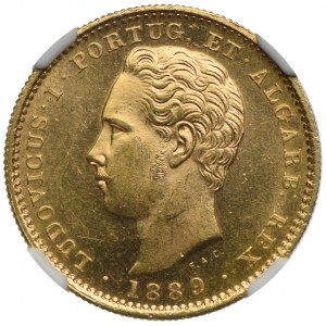 Portugalia, Ludwik I, 5000 reis 1889, NGC MS63