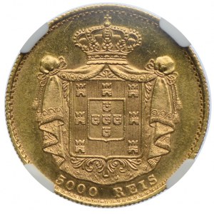 Portugalia, Ludwik I, 5000 reis 1889, NGC MS63