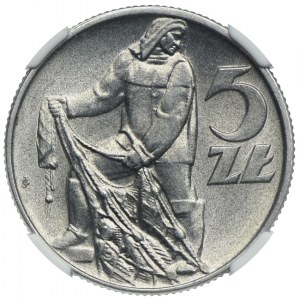 5 złotych 1958, Rybak, wąska 8, NGC MS64