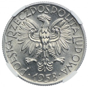 5 złotych 1958, Rybak, wąska 8, NGC MS64