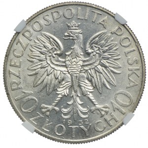 10 złotych 1932 zm, Warszawa, Głowa Kobiety, NGC AU58