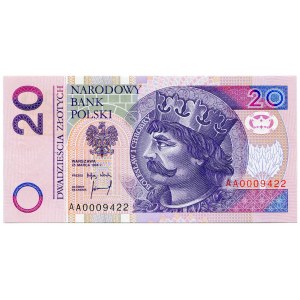 20 złotych 1994, seria AA 0009422