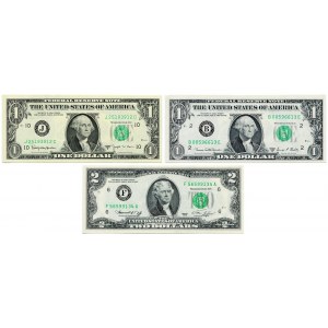 USA, zestaw, 1 dolar 1963 B, KANSAS, 1 dolar 1969 D, NEW YORK, 2 dolary 1976 ATLANTA (3szt.)