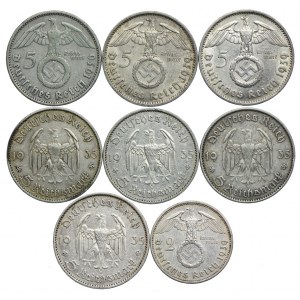 Niemcy, zestaw 2, 5 marek 1935-1939 (8szt.)