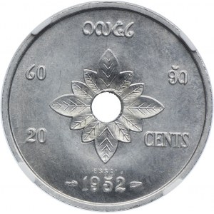 Laos, 20 centów 1952 ESSAI - PIEFORT, NGC MS64
