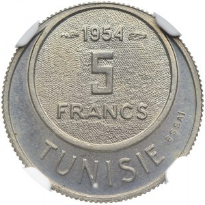 Tunezja, 5 franków 1373/1954 ESSAI, NGC MS66