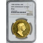 Austria, Franciszek Józef I, 100 koron 1908, Kremnica, 60 rocznica panowania, NGC PF61 PROOF