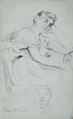 Stanisław Kaczor Batowski (1866-1946), Młoda kobieta siedząca w fotelu oraz głowa mężczyzny z otwartymi ustami
