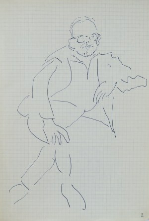 Jerzy Panek (1918-2001), Portret mężczyzny w okularach z założonymi nogami