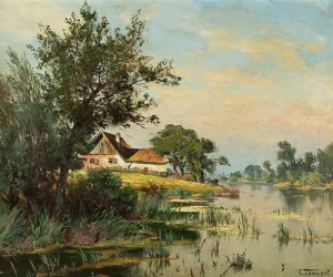 Ernst Tannert (1865-?), Zagroda nad rzeką, 1908 r.