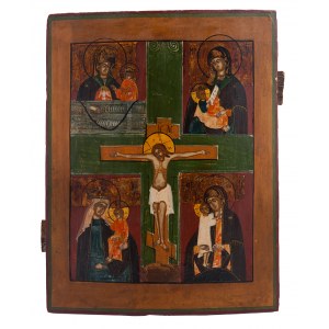 Ikona Czteropolowa - Chrystus na Krzyżu i przedstawienia Maryjne, Rosja, II poł.XIX w
