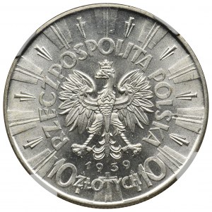 Piłsudski, 10 złotych 1939 - NGC MS63