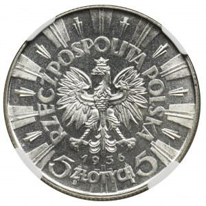 Piłsudski, 5 złotych 1936 - NGC MS62