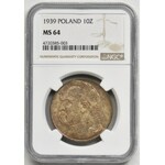 Piłsudski, 10 złotych 1939 - NGC MS64