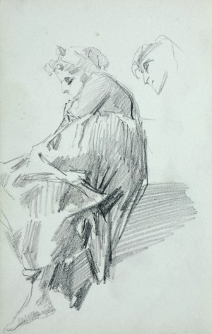 Stanisław Kaczor Batowski (1866-1946), Wpół leżąca młoda kobieta o bosych stopach, szkic głowy