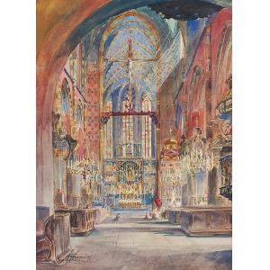 Franciszek TUREK (1882-1947), Wnętrze Kościoła Mariackiego w Krakowie, 1921