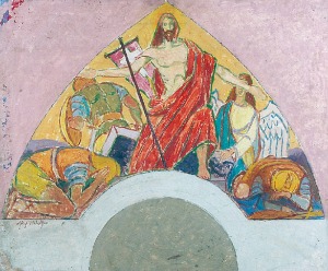 Józef MEHOFFER (1869-1946), Projekt dekoracji ściennej ze Zmartwychwstałym Chrystusem