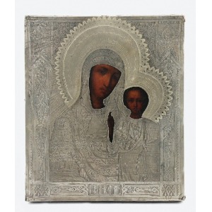 Ikona - Matka Boska Kazańska, w okładzie srebrnym