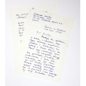 [MROŻEK Sławomir]. Odręczny list Sławomira Mrożka do nieznanego adresata, dat. 28 VII 1970 na rancho Epifania w Meksyku...