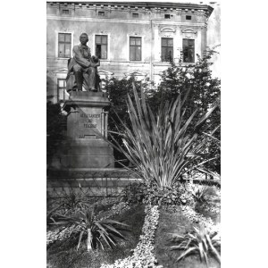 [Pomnik hrabiego Aleksandra Fredry - fotografia widokowa]. [l. 10. XX w.]. Klisza szklana form. 17,8x12,5 cm
