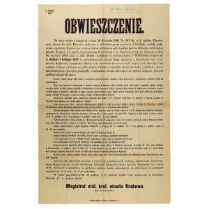 OBWIESZCZENIE. Na mocy ustawy krajowej z dnia 29 listopada 1911 [...] gmina Płaszów oraz obszar dworski Płaszów...