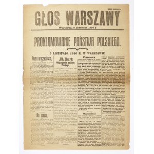 GŁOS Warszawy. Warszawa. Red. W. Giełżyński. Druk. Polska. folio. 5 XI 1916. s. [2]
