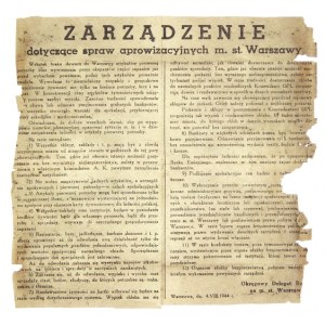 ZARZĄDZENIE dotyczące spraw aprowizacyjnych m. st. Warszawy...