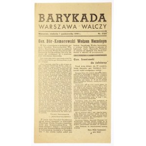 BARYKADA. Warszawa Walczy. Warszawa. AK Śródmieście. 4. Nr 51/82: 1 X 1944. s. 2