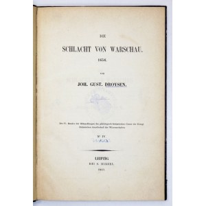 DROYSEN Joh[ann] Gust[av] - Die Schlacht von Warschau 1656. Leipzig 1863. S. Hirzel. 4, s. [2], 152. opr. ppł. z epoki...