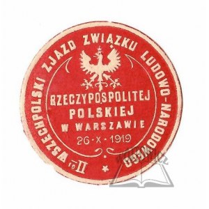 II-GI WSZECHPOLSKI Zjazd Związku Ludowo-Narodowego Rzeczpospolitej Polskiej w Warszawie 26.X.1919.