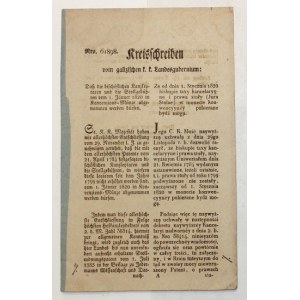JOZEF. (L. S.) Leopold Hrabia a Kollowrat., Kreisschreiben vom galizischen k. k. Landesgubernium.