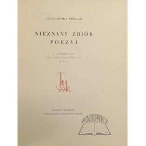 FREDRO Aleksander, Nieznany zbiór poezyj.