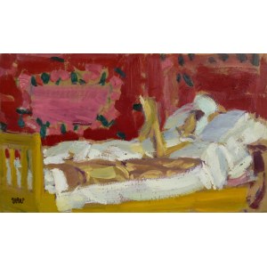 Wojciech Weiss (1875-1950), Renia (żona artysty) czytająca w łóżku, 1908