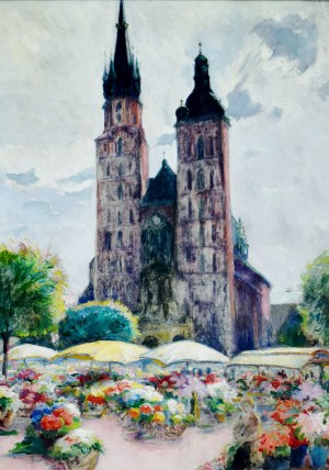 Jan Rubczak (1884-1942), Targ kwiatów na Rynku Krakowskim, ok. 1934